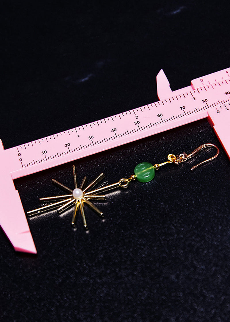 Unique Fireworks Shape Gilding Fine Jade Drop Earrings