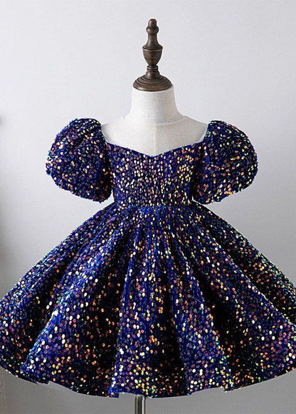 Unique Khaki Patchwork Sequins Kids Long Dress Summer Ys012