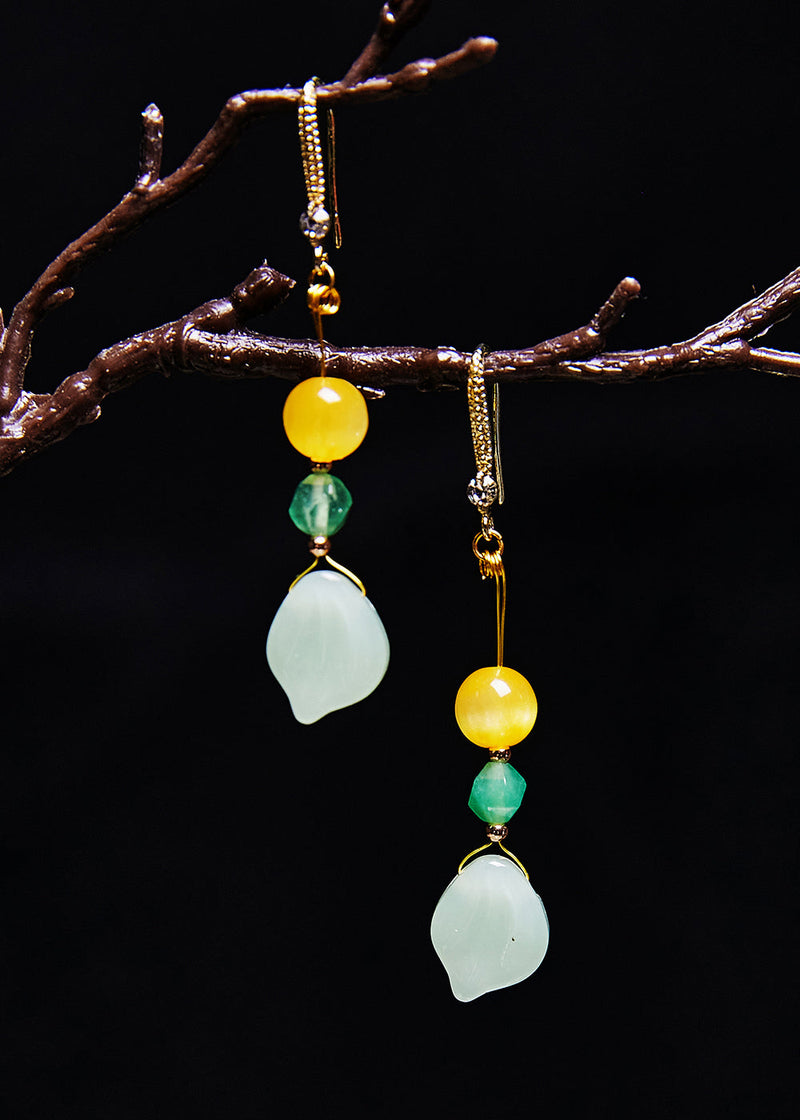 Unique Naturally Jade and Beeswax Drop Earrings