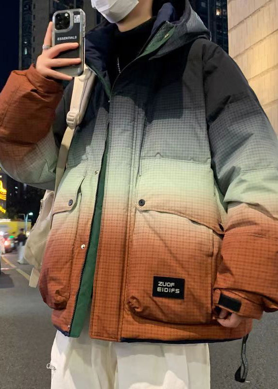 Unique Orange Gradient Color Hooded Pockets Duck Down Down Coats Winter Rm021
