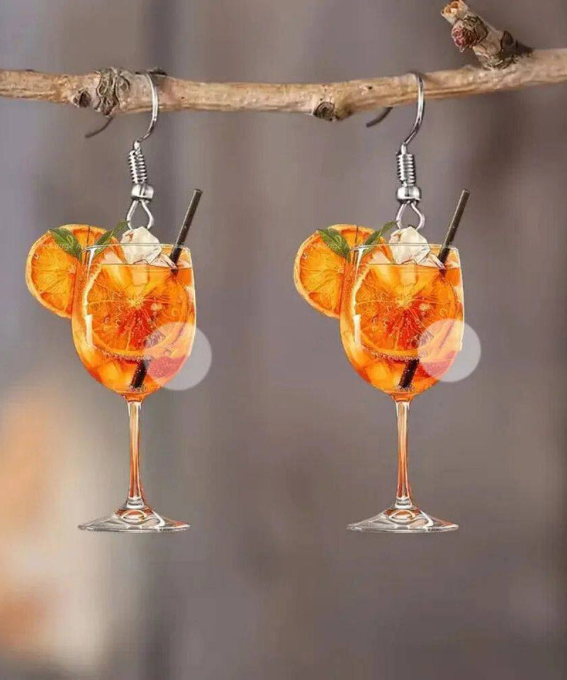 Unique Orange Stainless Steel Wine Glass Orange Juice Drop Earrings