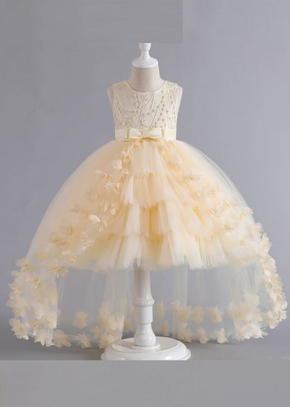 Unique Pink Patchwork Tulle Kids Maxi Dresses Sleeveless Ye012
