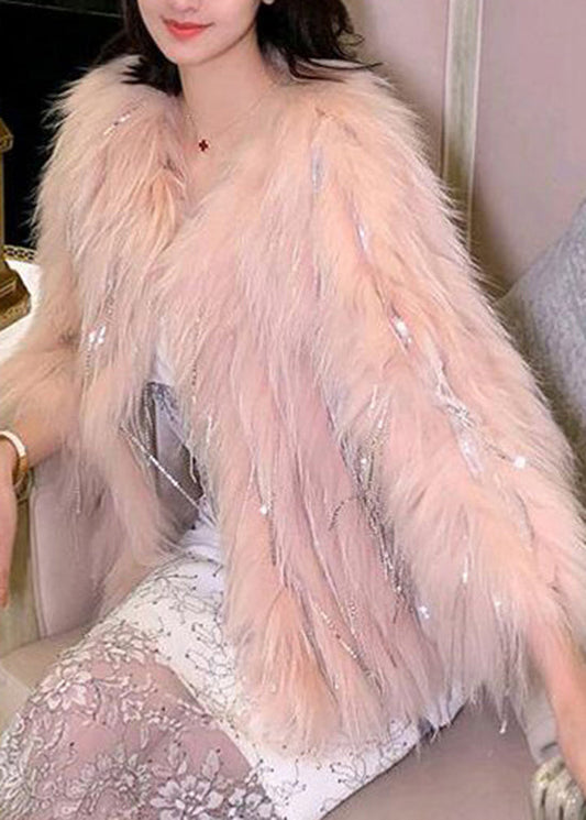 Unique Pink Tasseled Zircon Raccoon Hair Coats Winter Yy009