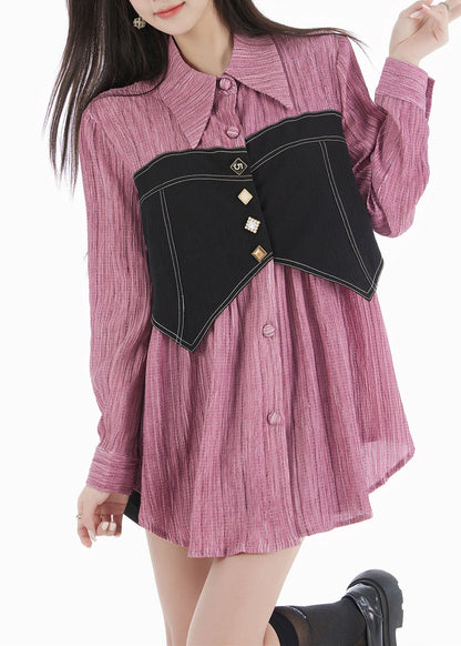 Unique Purple Peter Pan Collar Patchwork Cotton Blouses Spring Ly0763