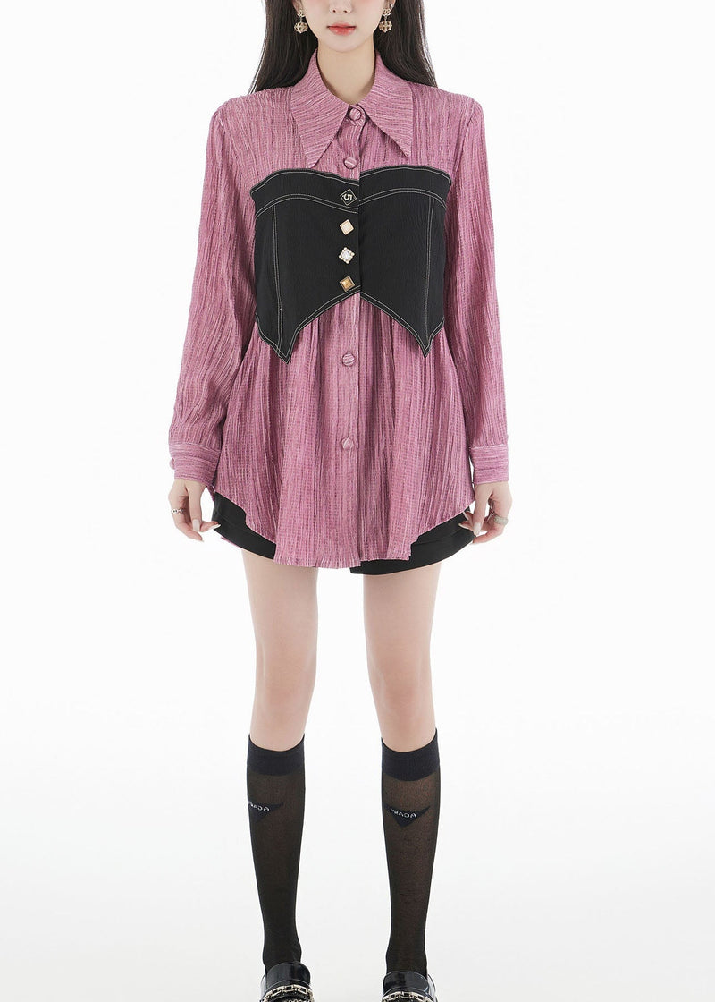 Unique Purple Peter Pan Collar Patchwork Cotton Blouses Spring Ly0763