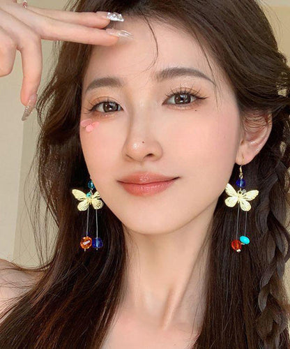 Unique Rainbow Alloy Crystal Butterfly Asymmetrical Drop Earrings