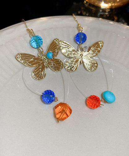 Unique Rainbow Alloy Crystal Butterfly Asymmetrical Drop Earrings