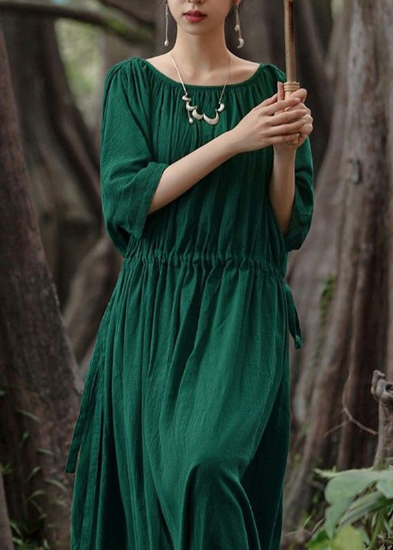 Unique Red O-neck Drawstring Maxi Dresses Half Sleeve Gh1071