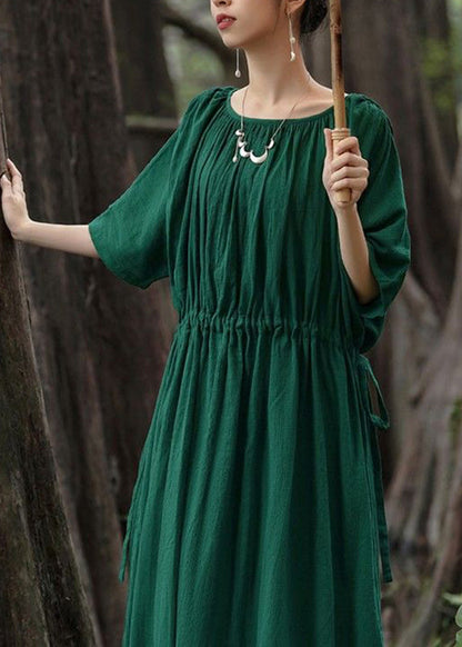 Unique Red O-neck Drawstring Maxi Dresses Half Sleeve Gh1071