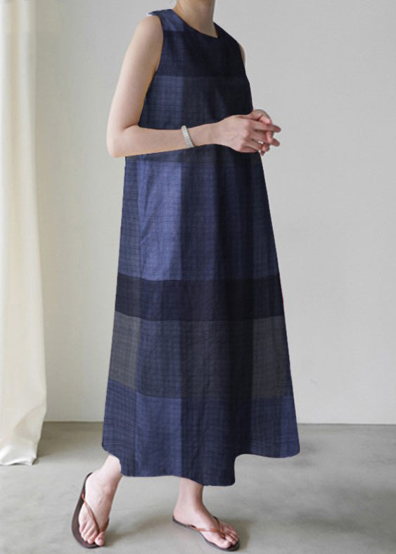 Unique Red O-neck Plaid Maxi Dress Sleeveless Lc0005