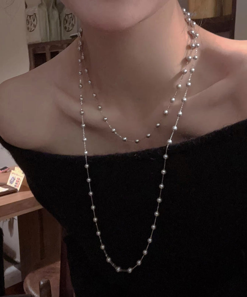 Unique Silk Sterling Silver Pearl Crystal Gratuated Bead Necklace Yr012
