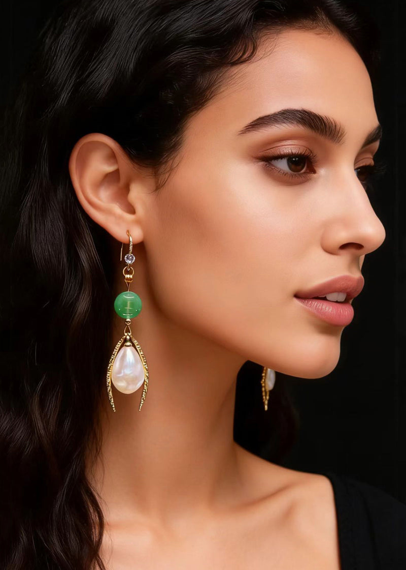 Unique White Pearl Water Droplet Fine Jade Drop Earrings