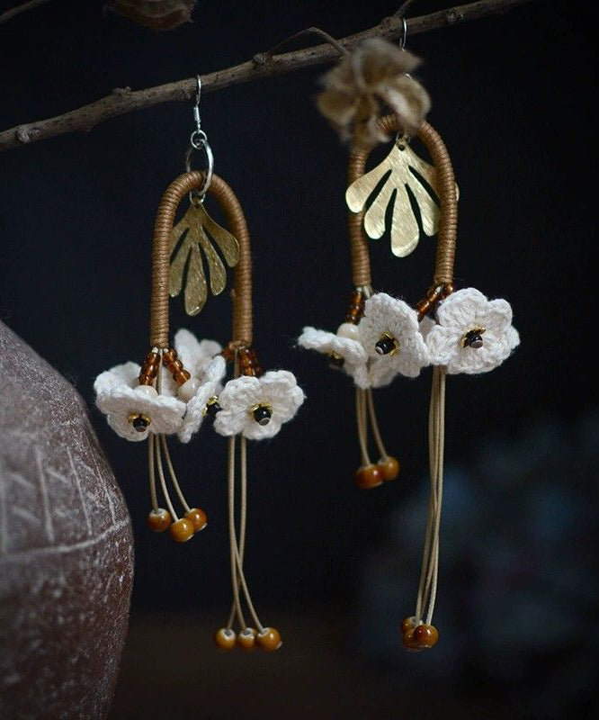 Unique White Stainless Steel Tassel Drop Earrings