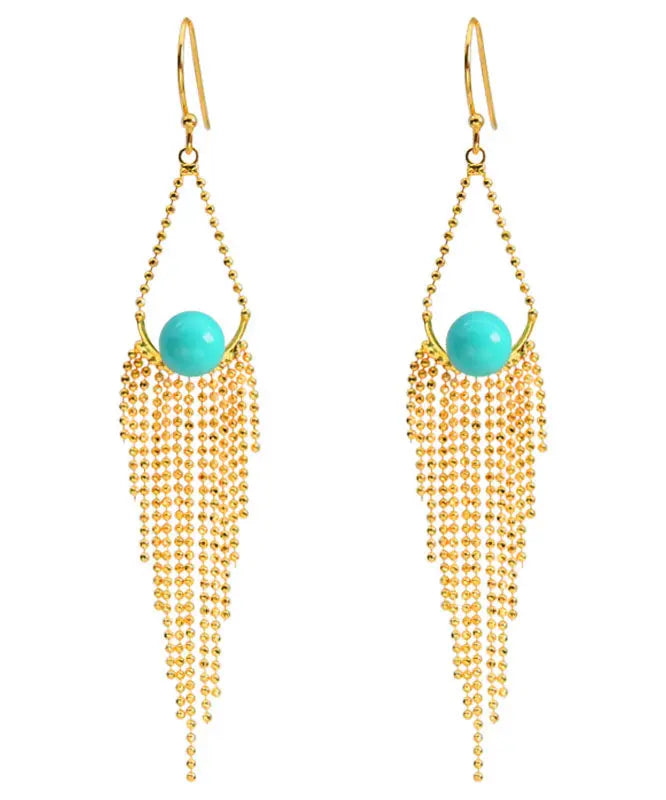 Sterling Silver Overgild Turquoise Tassel Drop Earrings