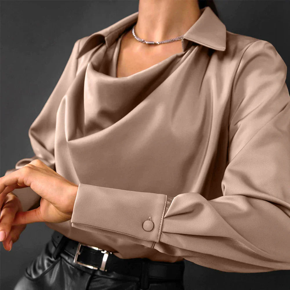 Samantha | ’s Drape Neck Long Sleeve Satin Blouses