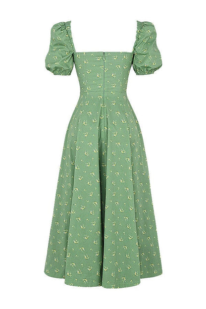 Puff Sleeve Midi Dress in Green