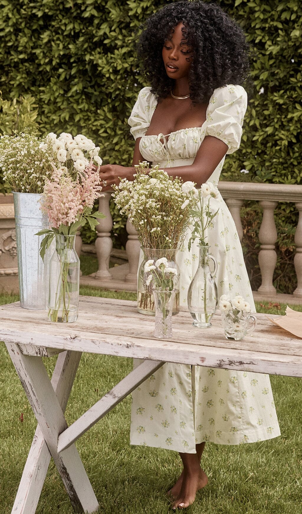 Puff Sleeve Midi Dress in White