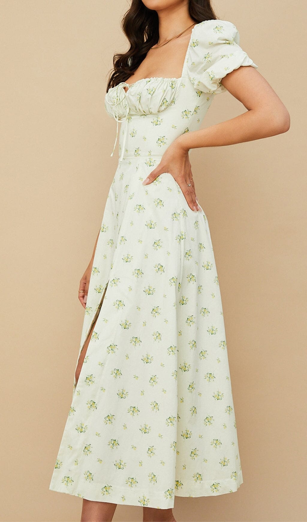 Puff Sleeve Midi Dress in White
