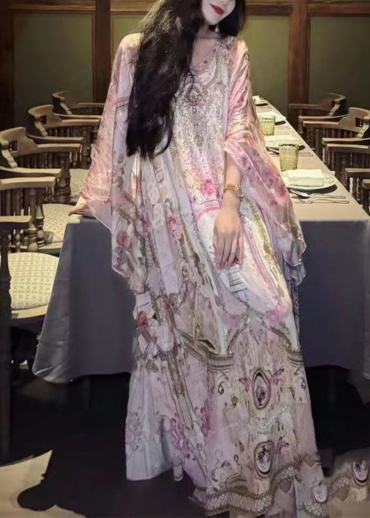 Vacation Style New Print Long Dress Batwing Sleeve Zl043