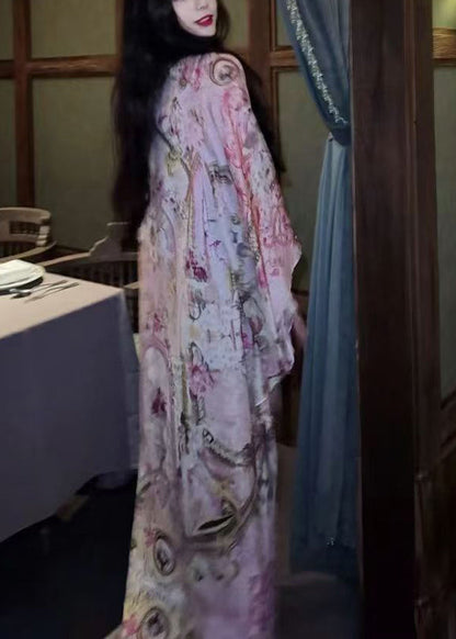 Vacation Style New Print Long Dress Batwing Sleeve Zl043