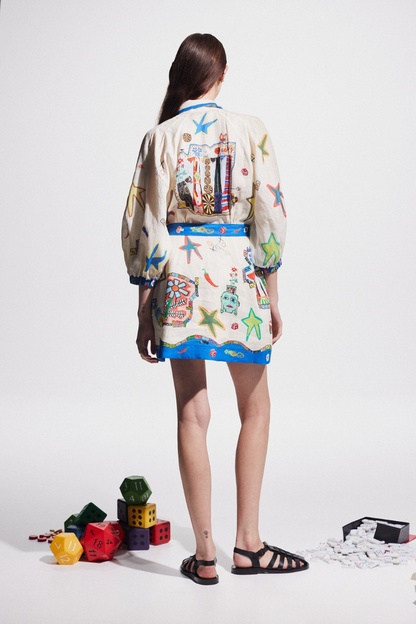 Valence Balloon Sleeve Print Mini Dress