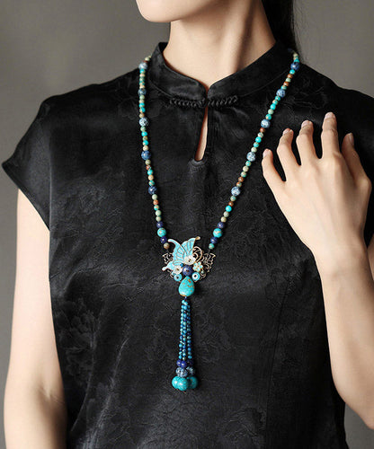 Alloy Turquoise Shell Butterfly Pendant Necklace