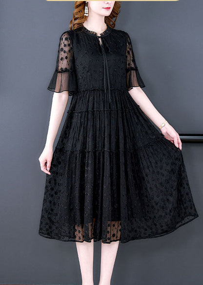 Black Embroidered Hollow Out Lace Long Dress Summer Yy011