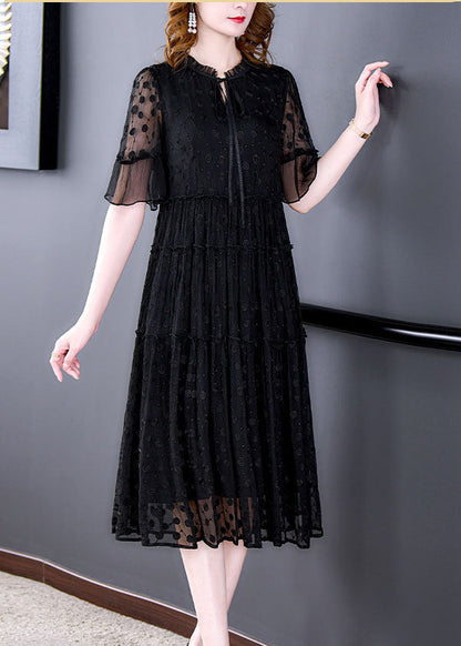 Black Embroidered Hollow Out Lace Long Dress Summer Yy011