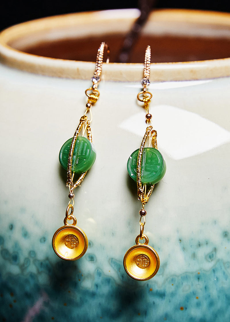 Blessed Bowl Gilding Fine Jade Drop Earrings