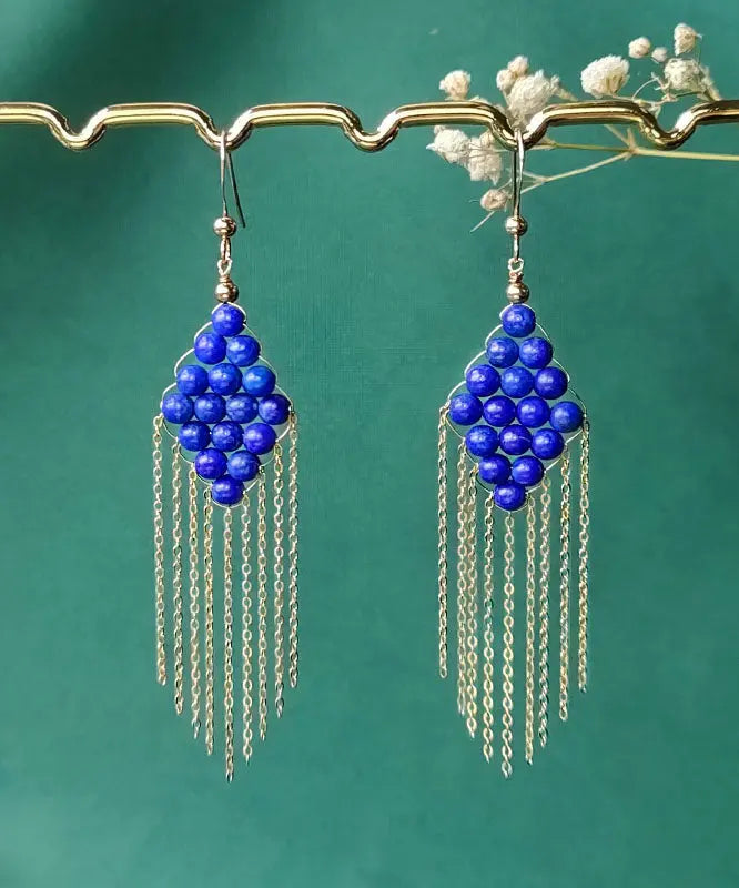 14k Gold Gem Stone Tassel Drop Earrings