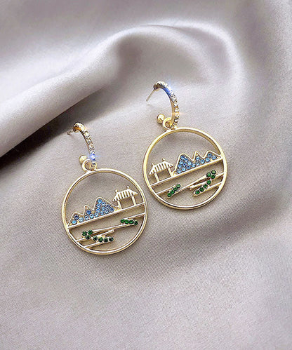 Blue Alloy Zircon Landscape Drop Earrings Tw1046
