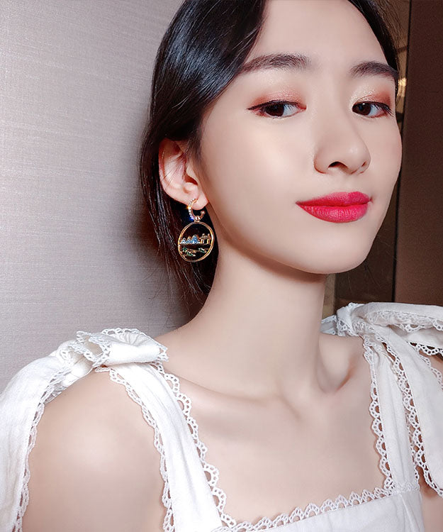 Blue Alloy Zircon Landscape Drop Earrings Tw1046