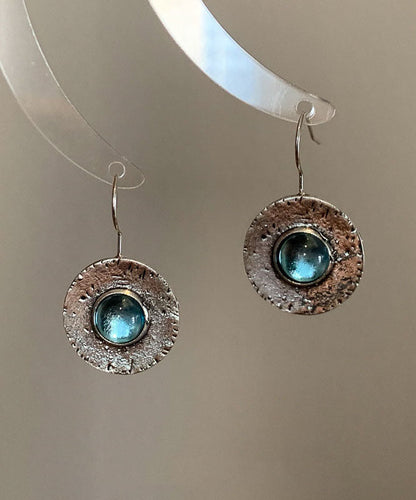 Blue Copper Alloy Gem Stone Hoop Earrings