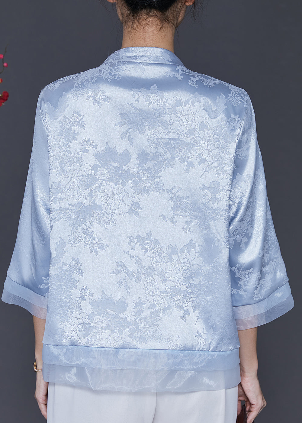 Blue Embroidered Patchwork Oriental Silk Blouses Spring Sd1039