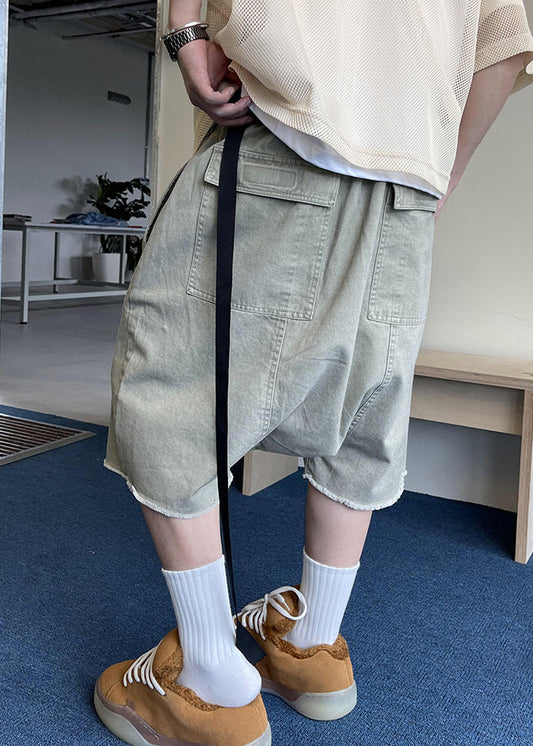 Blue Elastic Shorts Pockets Summer Denim Waist
