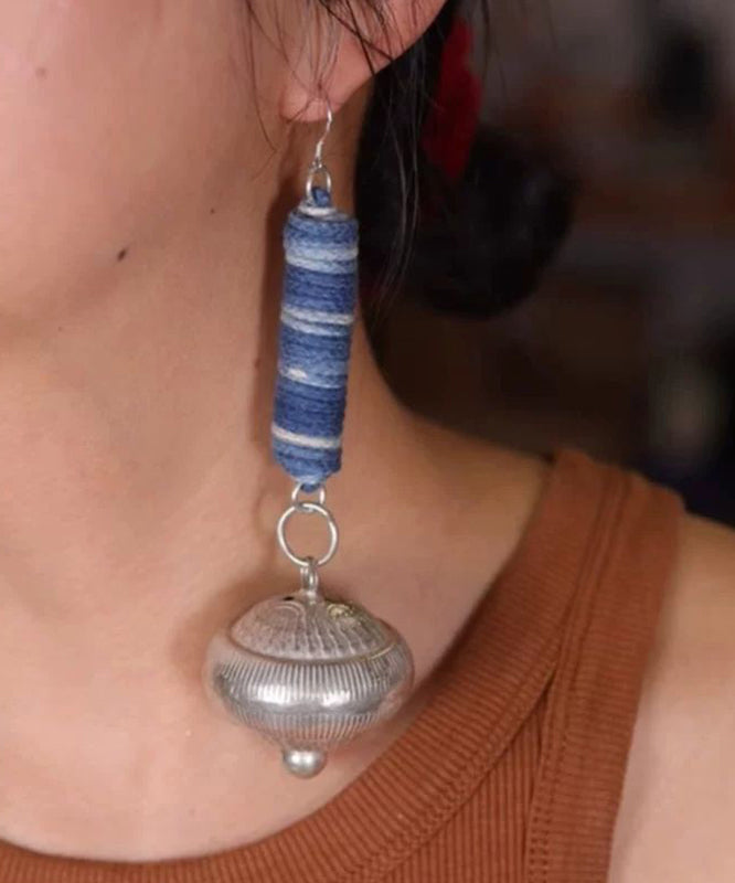 Blue Sterling Silver Tie Dye Cylinder Small Bell Drop Earrings