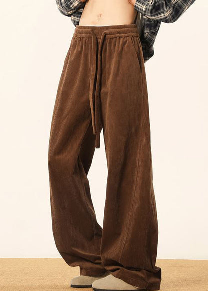 Brown Lace Up Corduroy Pants Spring Rm062