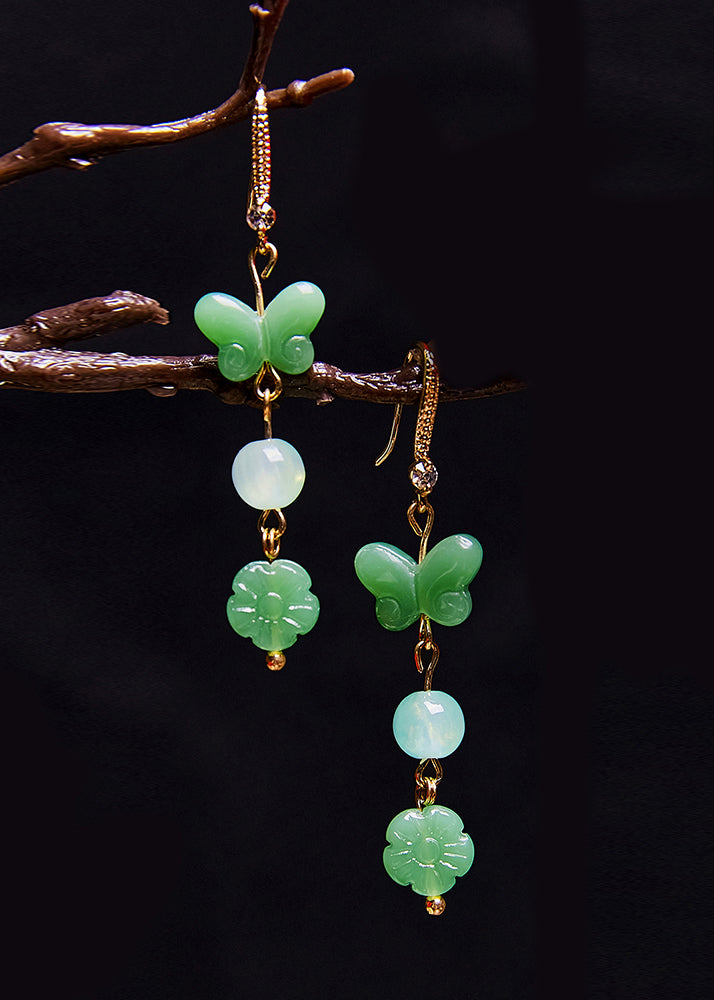 Butterfly Jade Zircon Drop Earrings