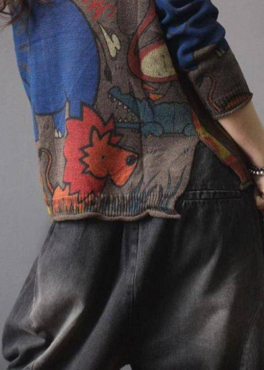 Coffee V Neck Print Button Knit Cardigan Spring Tz050