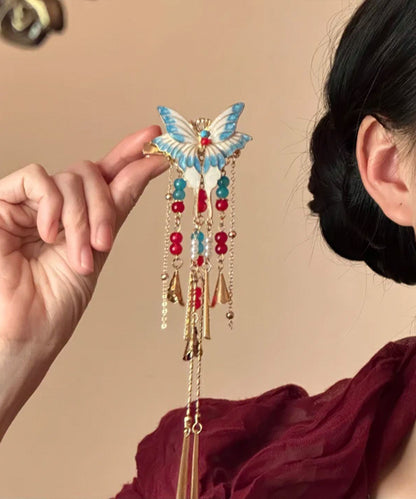 Colorblock Alloy Butterfly Enamel Tassel Single Hairpin