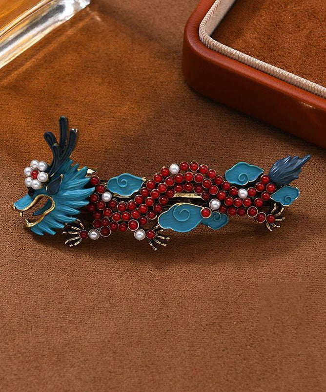Colorblock Alloy Cloisonne Pearl Chinese Loong Hairpin