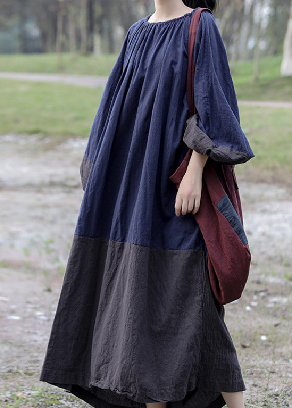 Colorblock Cinched Patchwork Maxi Dresses Long Sleeve Vb1005
