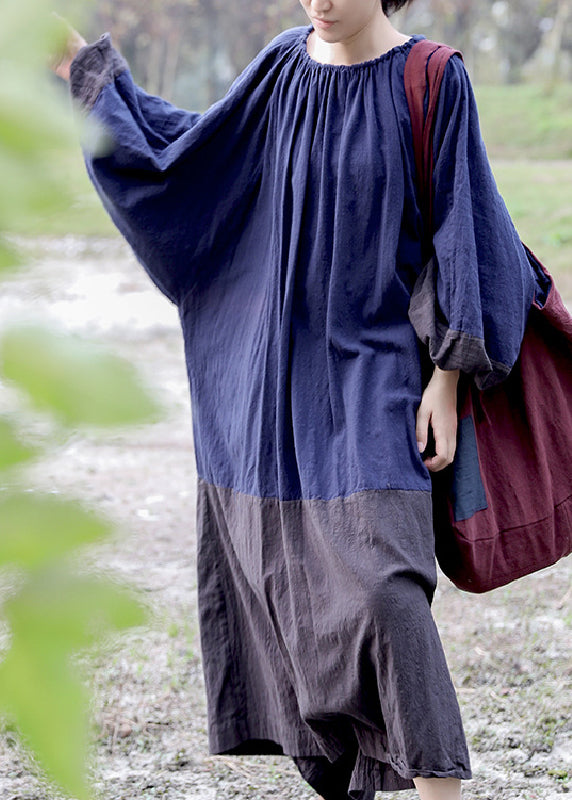 Colorblock Cinched Patchwork Maxi Dresses Long Sleeve Vb1005