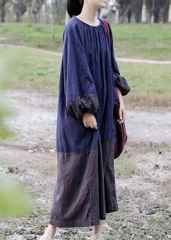 Colorblock Cinched Patchwork Maxi Dresses Long Sleeve Vb1005