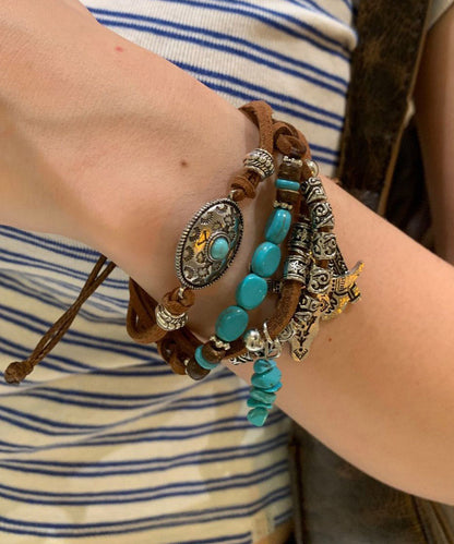Colorblock Leather Beading Multi-layer Charm Bracelet