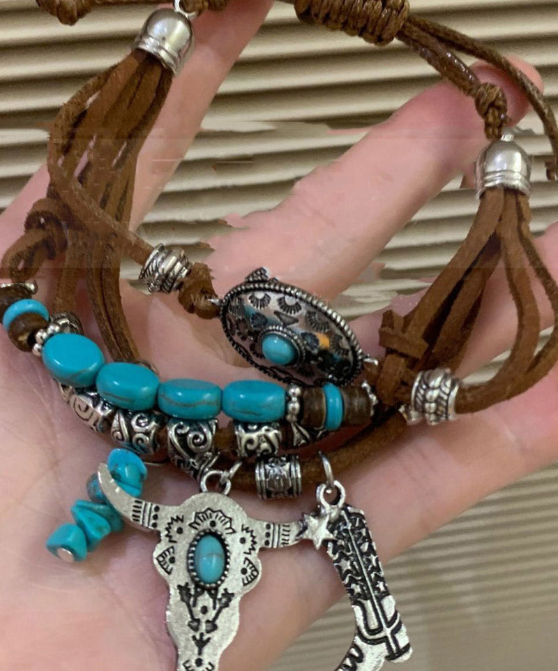Colorblock Leather Beading Multi-layer Charm Bracelet