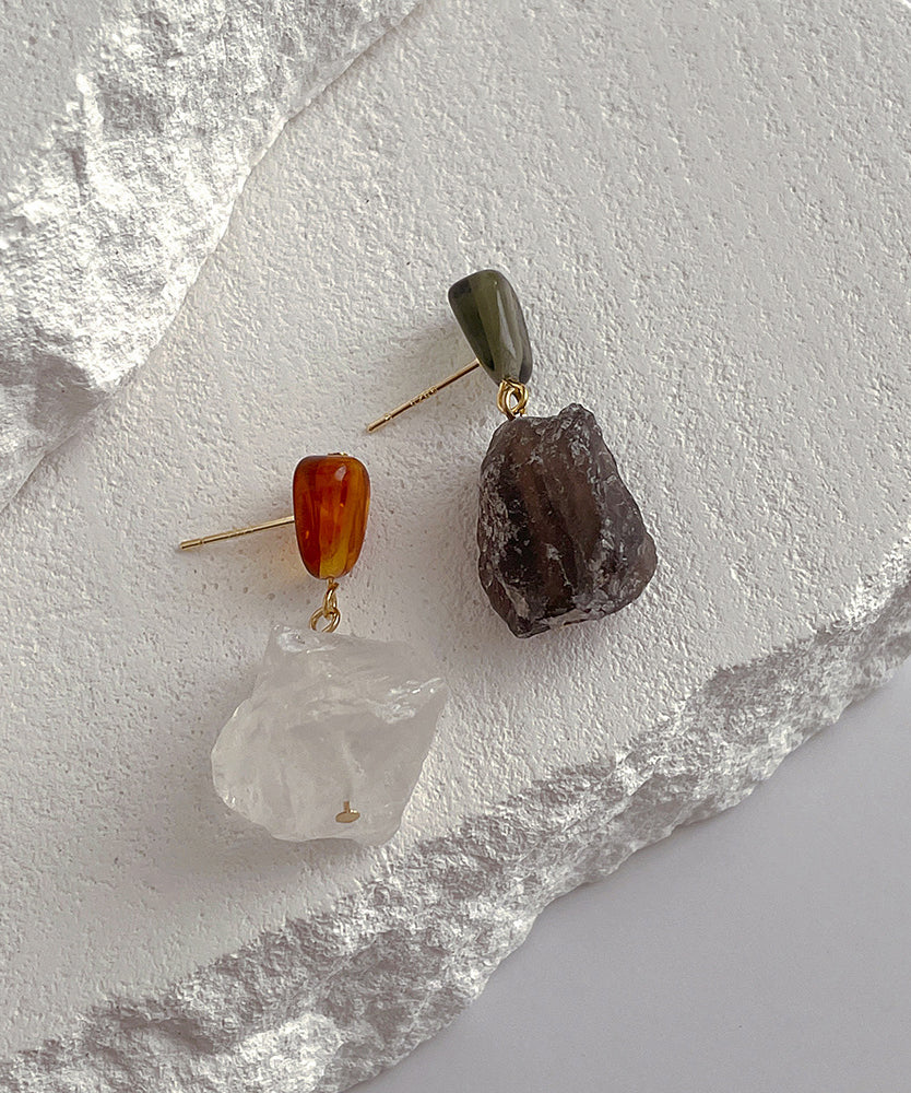 Copper Overgild Asymmetrical Crystal Drop Earrings