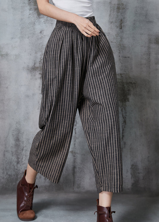 Dull Grey Oversized Striped Linen Harem Pants Summer Al1003