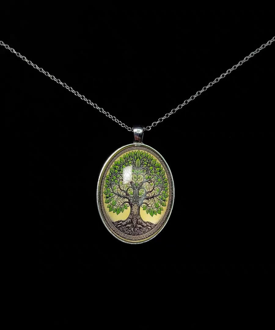 Ellipse Tree of Life Alloy Lariat Necklace