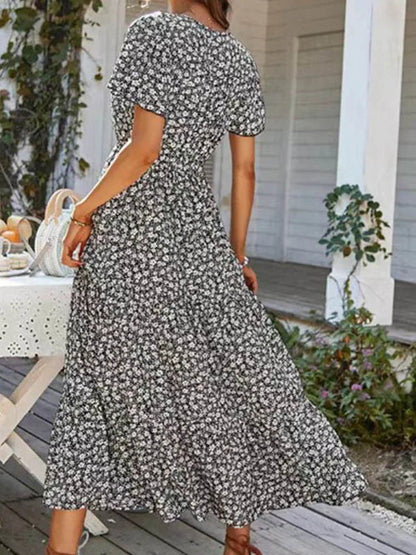 Loose New Slit Holiday Leisure Print Midi Dresses